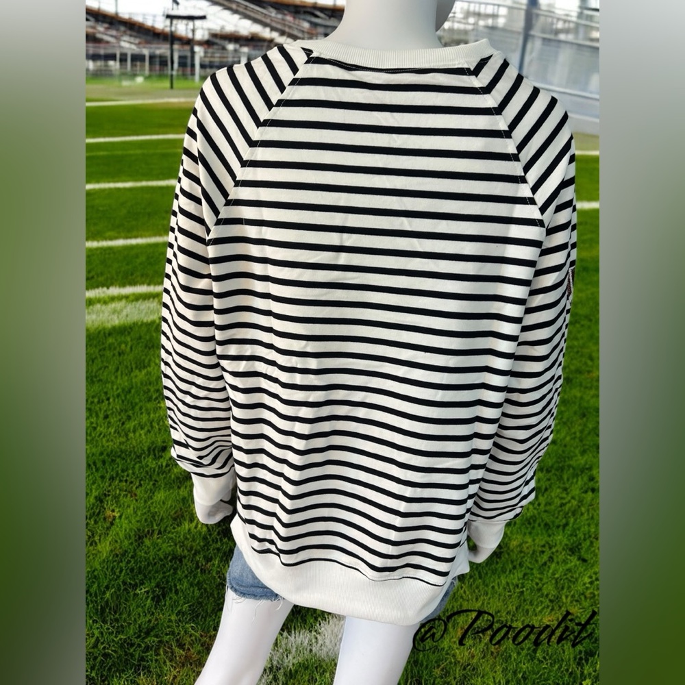 Cutest sequin football striped pullover S M L XL - Picture 3 of 5